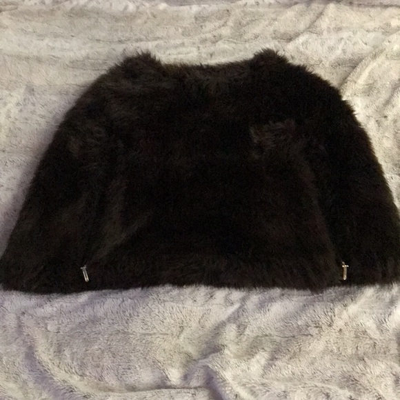 Brown faux fur shrug M luxe poncho chocolate full lined double zip
